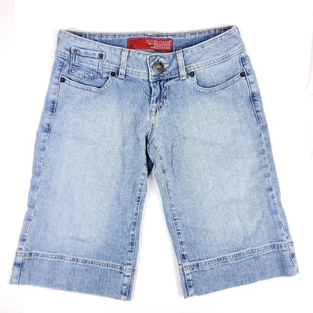 Vintage Guess above knee blue cuffed jean shorts S